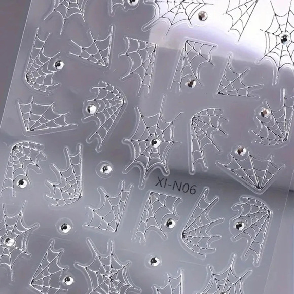 2pcs Halloween Spider Web Nail Art Stickers - 3D Silvery Glitter Cobweb - Picture 6 of 8